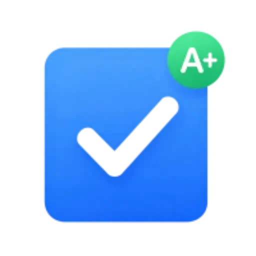 Logo and site icon of easygrader.io with transparent background featuring a white checkmark and A+ badge on a blue square.